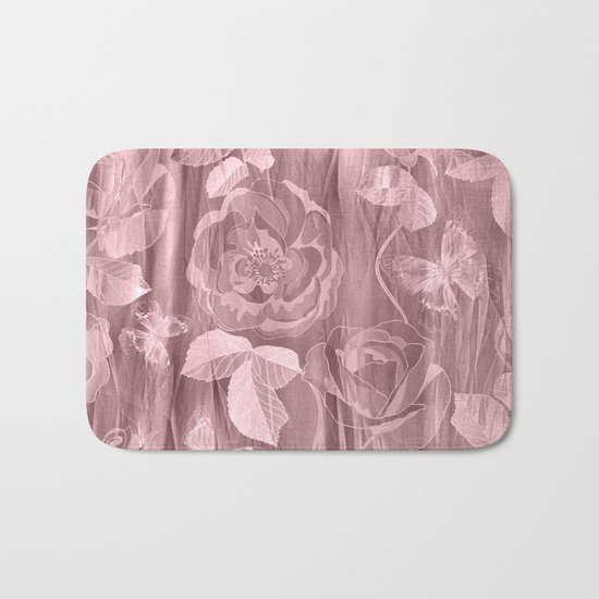Silk with Roses and Butterflies 2 Bath Mat