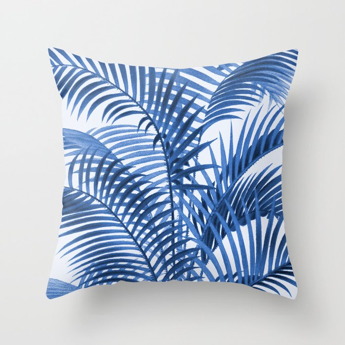 Royal Blue Palm Leaves Throw Pillow