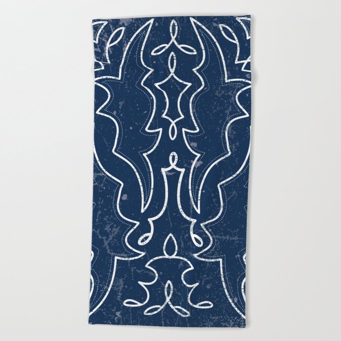 Vintaged Distressed Cowboy Boot Stitch Pattern in Blue Beach Towel