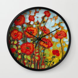 Poppies in Red Wall Clock
