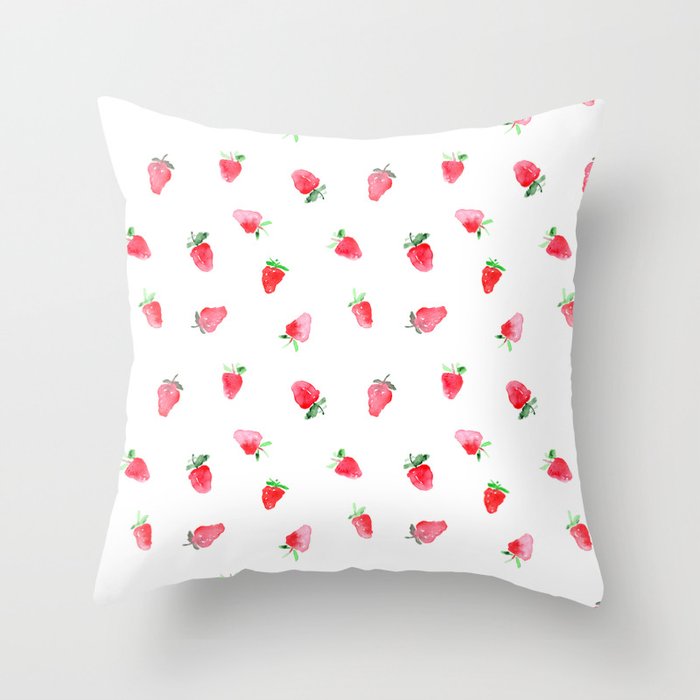 Baby strawberries || watercolor Throw Pillow