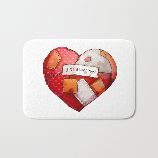 Heart with patches. Valentines day illustration. Bath Mat