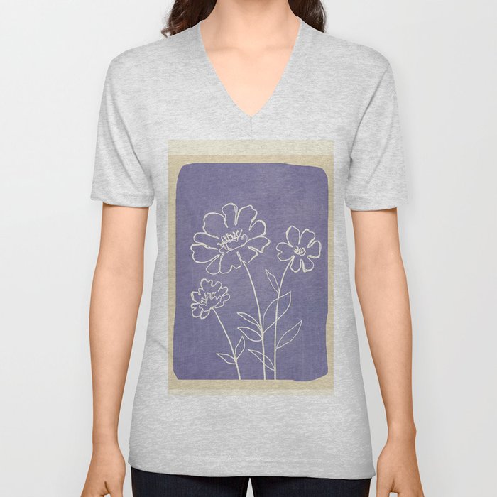 Sketch Line Flowers 5 V Neck T Shirt