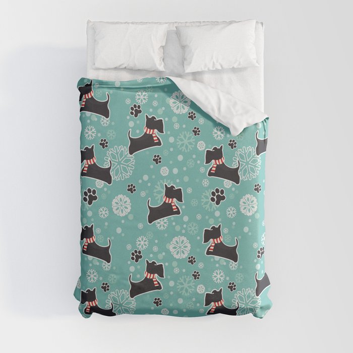 Snowy Scottie Dog Christmas Pattern Duvet Cover