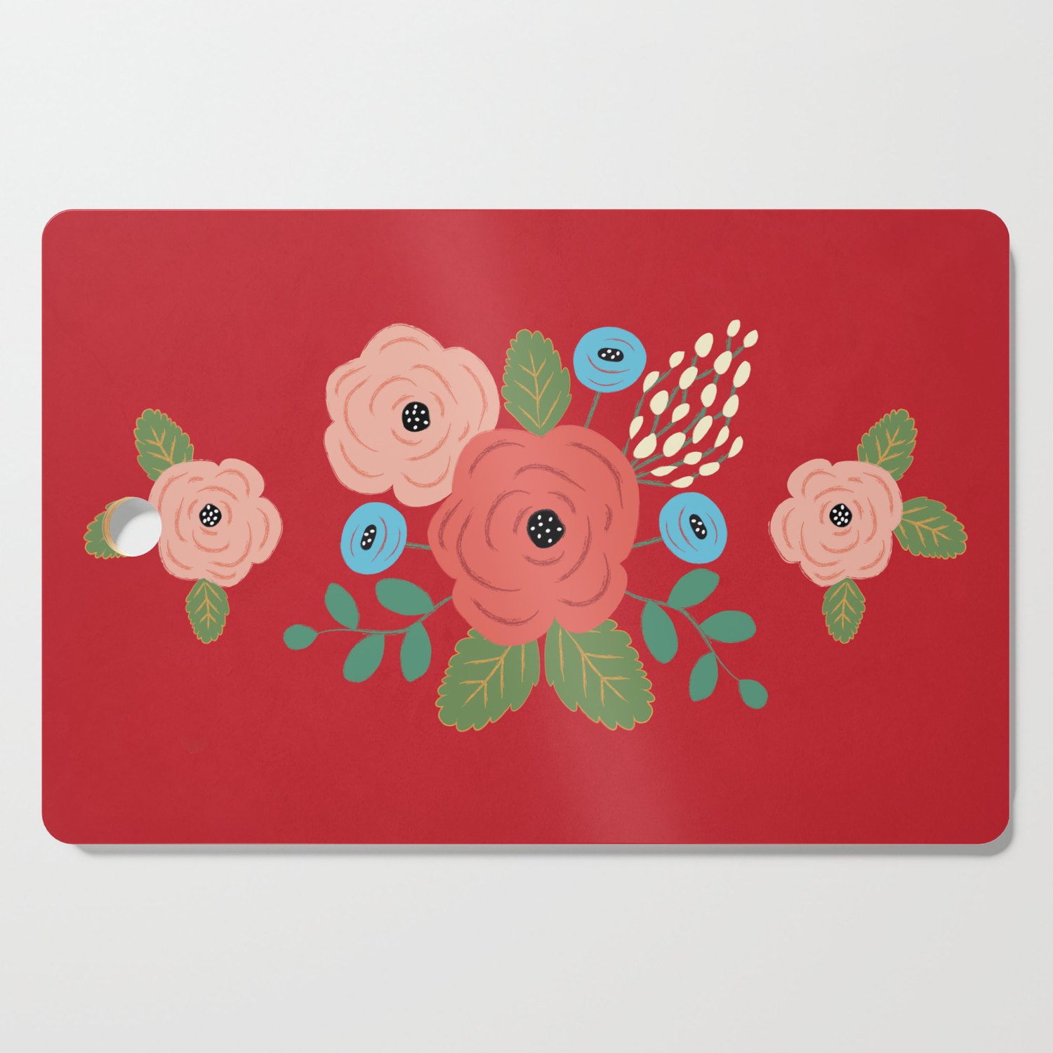 Flower Pattern Pink Blue Flowers On Red Vintage Floral Design Cutting Board By Pela Society6