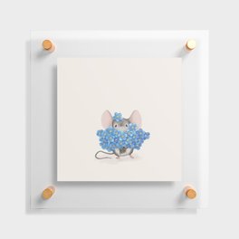 Sweet mousy with a bouquet of forget-me-nots Floating Acrylic Print