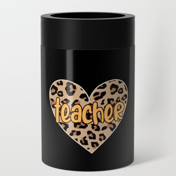 Teacher leopard heart for female teacher Can Cooler