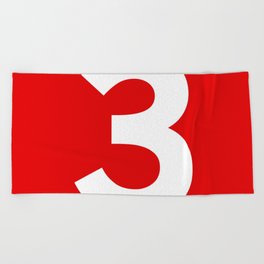 Number 3 (White & Red) Beach Towel