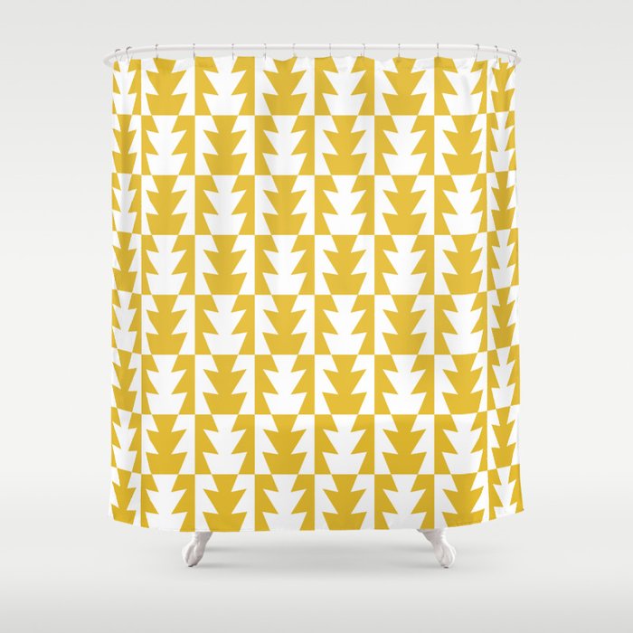Art Deco Jagged Edge Pattern Mustard Yellow Shower Curtain By