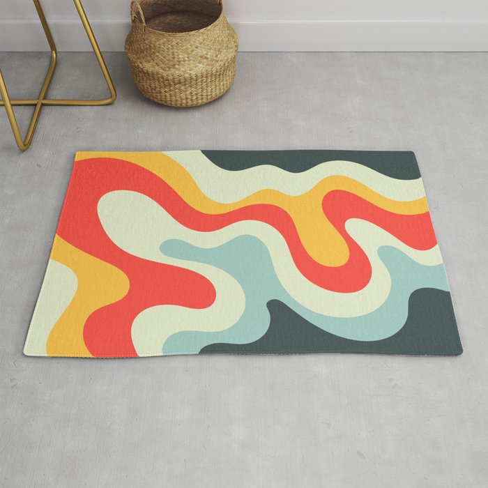 Vintage Abstract Swirl Waves Art Retro 50s and 60s Color Palette Rug