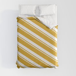 [ Thumbnail: Goldenrod and White Colored Stripes Pattern Duvet Cover ]