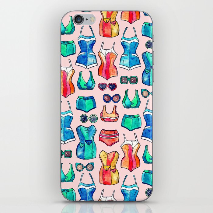Sixties Swimsuits and Sunnies on blush pink iPhone Skin