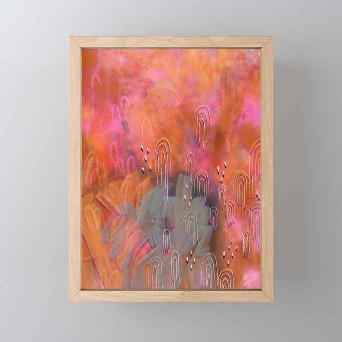 Fuchsia Messy Brushstrokes, Arches Abstract Painting  Framed Mini Art Print