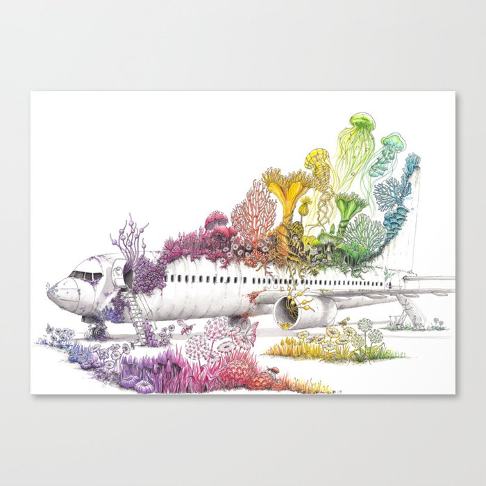 Long Landed - Plane Illustration - Rainbow Nature Canvas Print