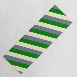 [ Thumbnail: Light Yellow, Slate Gray, and Green Colored Lined Pattern Yoga Mat ]