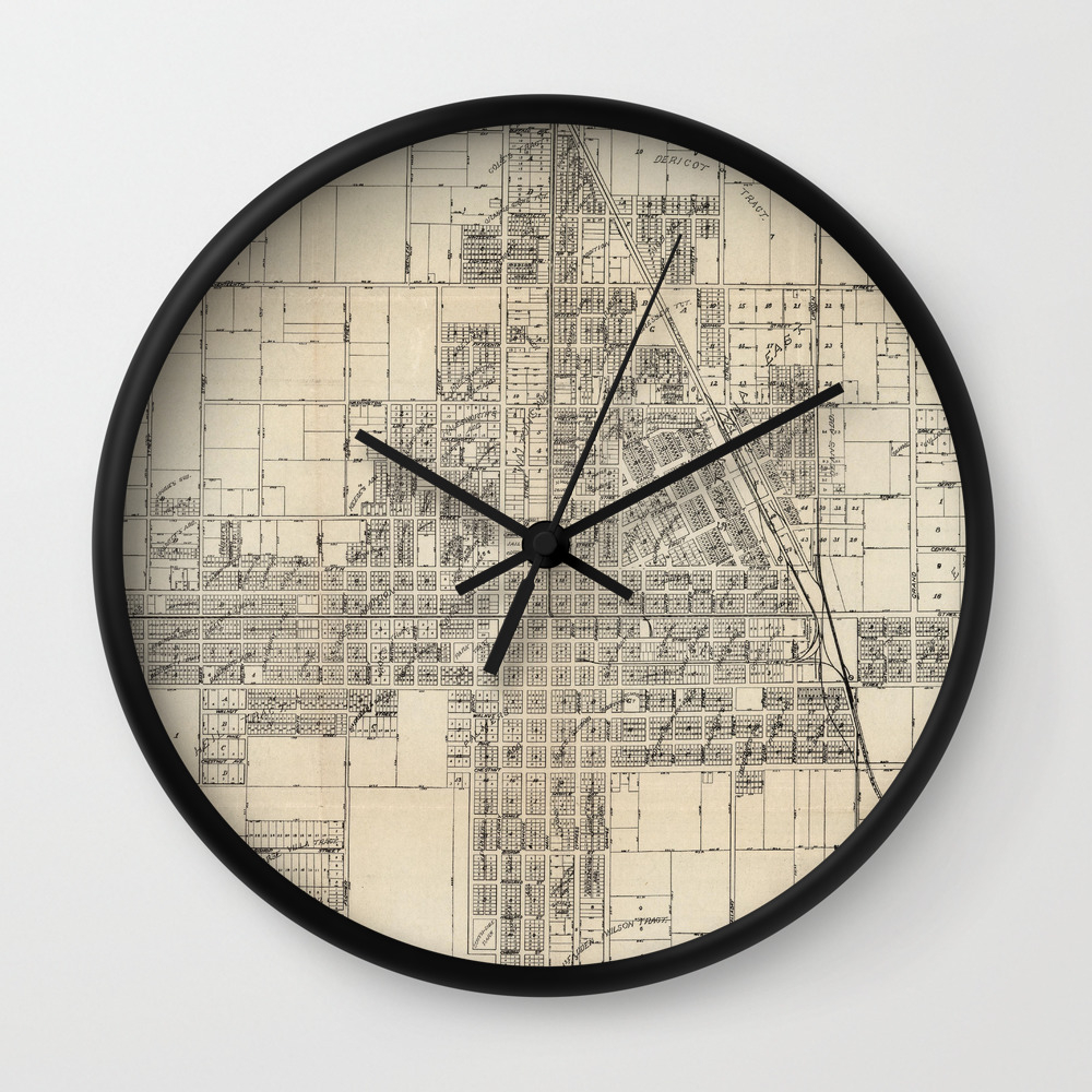 Vintage Map Of Santa Ana Ca 1907 Wall Clock By Bravuramedia Society6