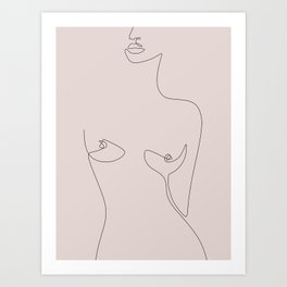 Beautiful Vibes in blush / Light pastel pink naked girl body line drawing / Explicit Design  Art Print