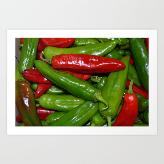 Green and Red Peppers Art Print