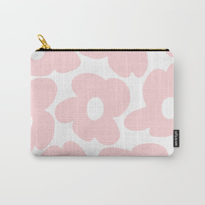 Large Baby Pink Retro Flowers on White Background #decor #society6 #buyart Carry-All Pouch