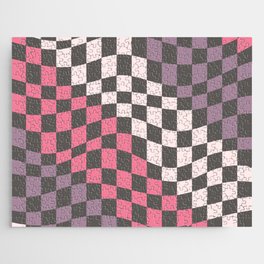 Pink pueple diagonal wavy checker Jigsaw Puzzle