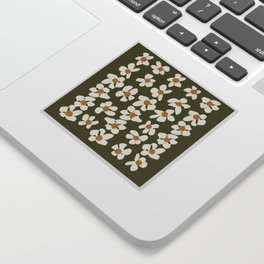 White Flowers khaki green background Sticker
