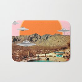 They've arrived!  Bath Mat | Curated, Ufos, 60S, Summer, Howdy, Scifi, Aliens, Sunset, Cactus, Desert 