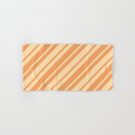 [ Thumbnail: Tan and Brown Colored Lined Pattern Hand & Bath Towel ]