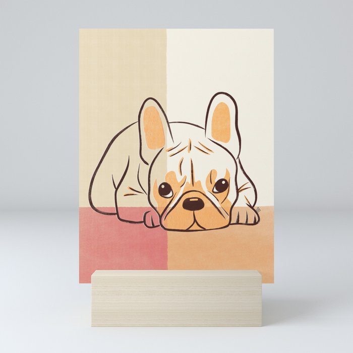 Adorable French Bulldog Puppy Artwork earth tone Mini Art Print