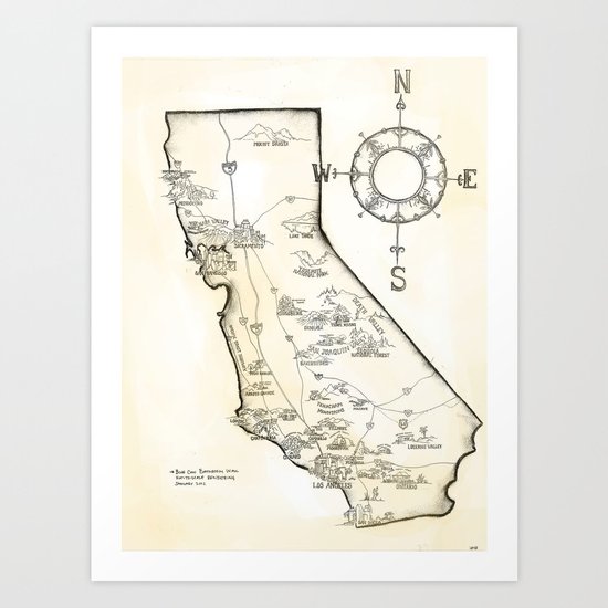 California Farms Map Art Print