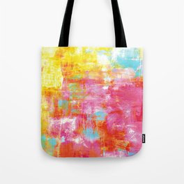 OFF THE GRID 2 Colorful Pink Pastel Neon Abstract Watercolor Acrylic Textural Art Painting Rainbow Tote Bag