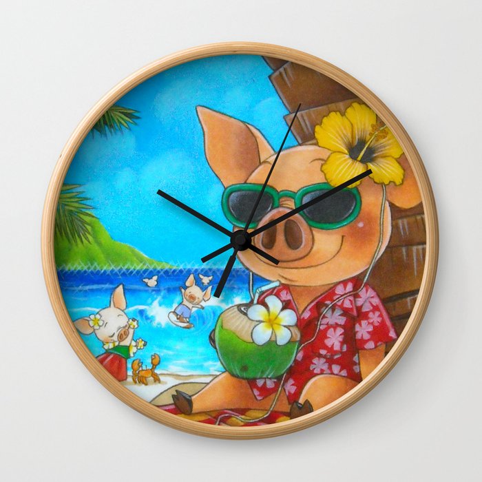 Pigs on Vacation Wall Clock
