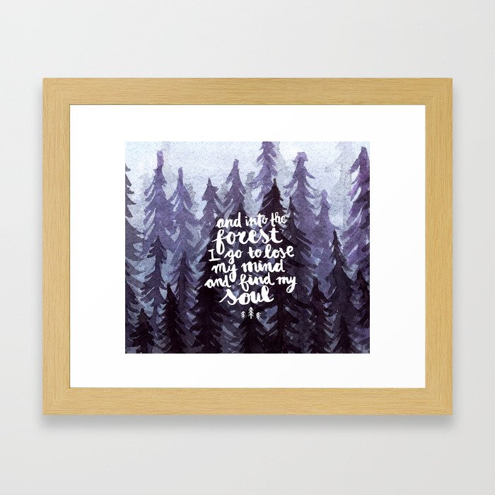 Into the Forest watercolor trees Framed Art Print