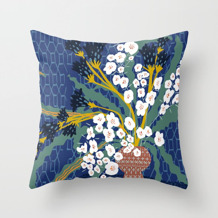 Matisse Flower Vase modern Illustration denim Throw Pillow