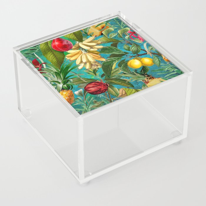 Tropical paradise fruit garden aqua background design  Acrylic Box
