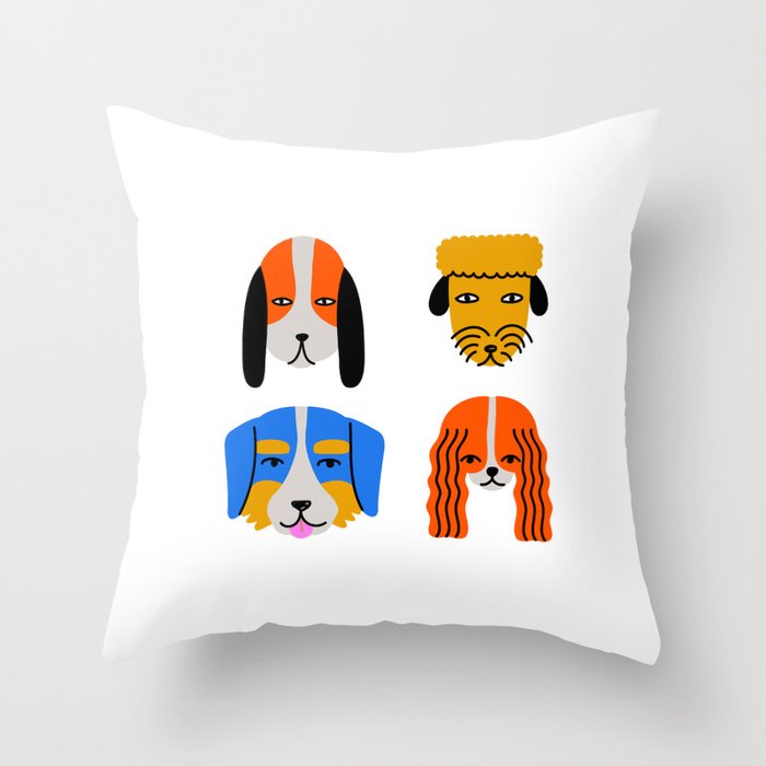 Funny colorful dog face cartoon print Throw Pillow