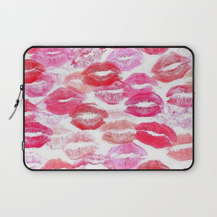 Pink and Red Aesthetic Lipstick Kisses Laptop Sleeve