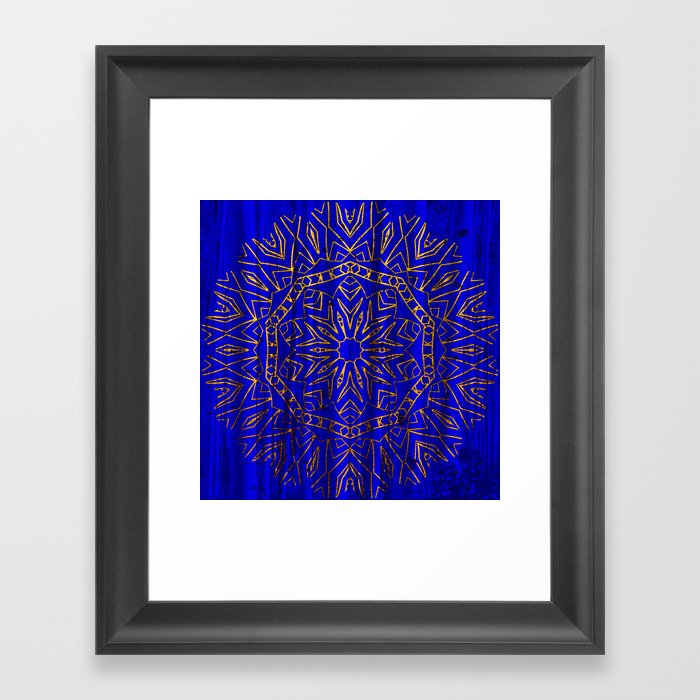 384 Royal Blue Gold Mandala Curtain Framed Art Print By