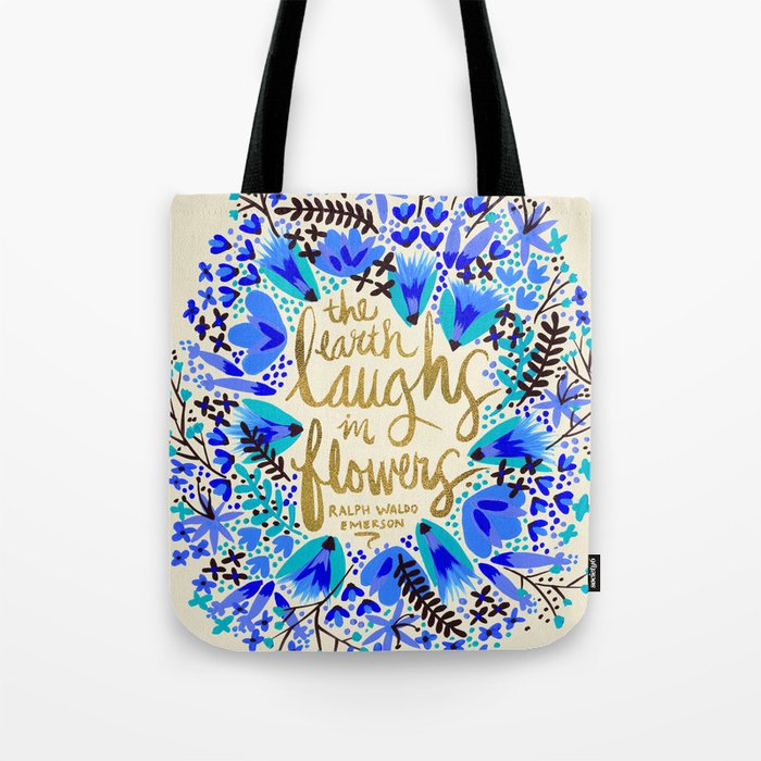 The Earth Laughs in Flowers – Gold & Blue Tote Bag