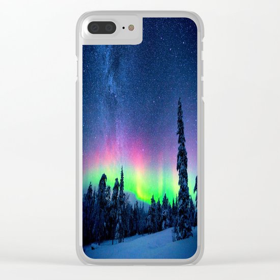 Aurora Borealis Over Wintry Mountains Clear iPhone Case