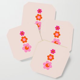Les Fleurs | 01 - Abstract Retro Floral, Pink And Orange Print Preppy Flowers Coaster