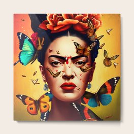 Frida surrounded by butterflies Metal Print