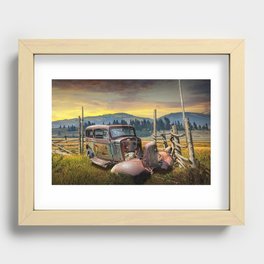 Abandoned Auto with Wood Fence in Western Landscape Recessed Framed Print