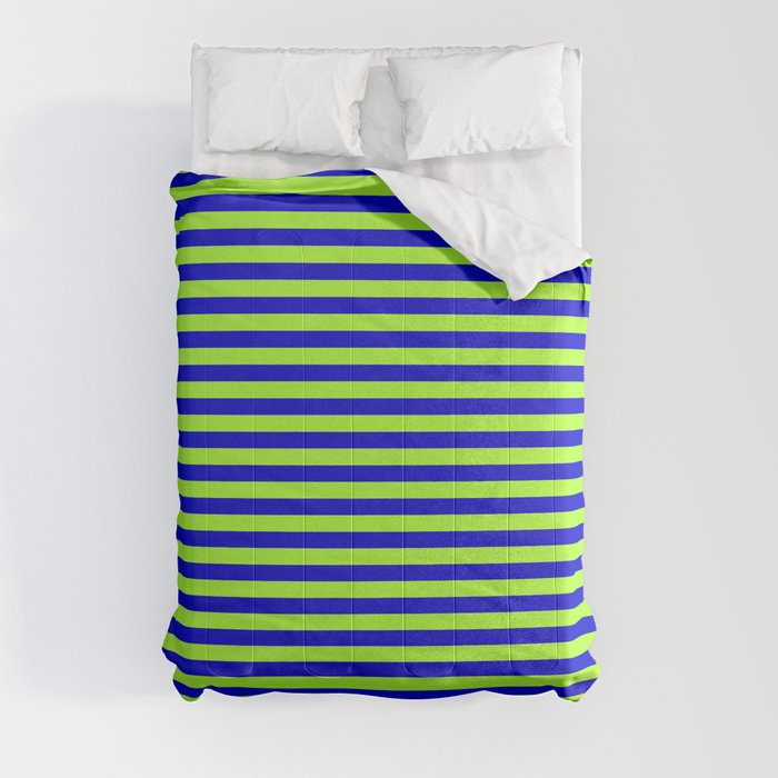 Blue and Light Green Colored Lines Pattern Comforter