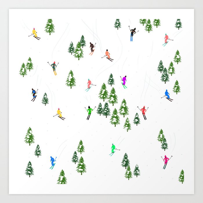 ⭐⭐⭐⭐⭐ Retro Alpine Skiers Illustration I - Skiing - Ski resort fun Art Print