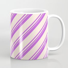 [ Thumbnail: Orchid and Beige Colored Lined Pattern Coffee Mug ]