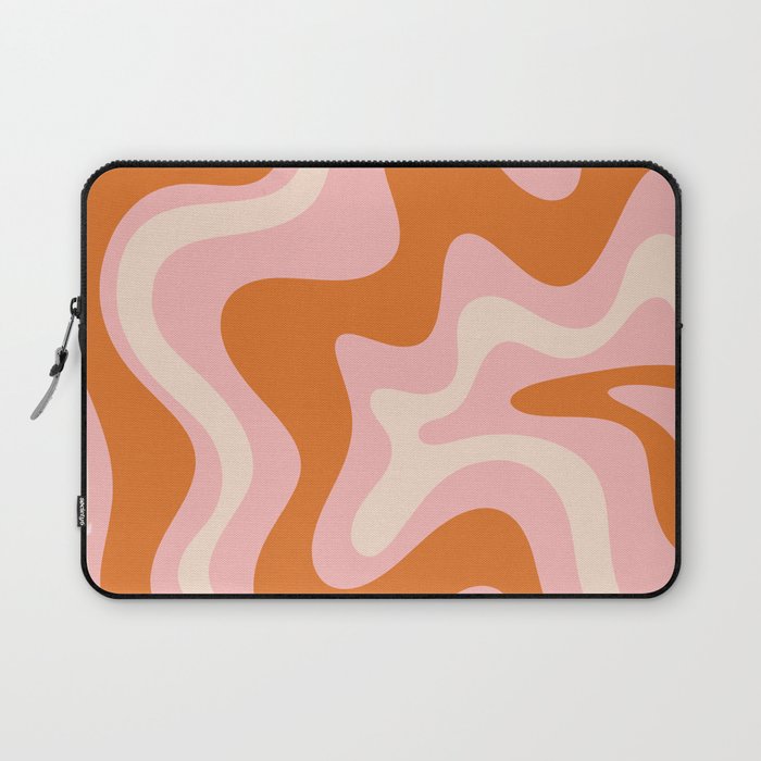 Liquid Swirl Retro Abstract Pattern in Pink Orange Cream Laptop Sleeve