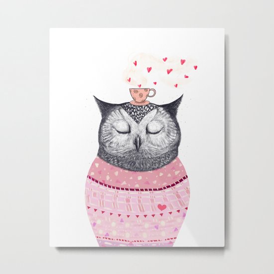 Owl lover of coffee Metal Print
