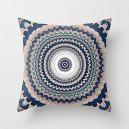 Dark Navy Blue Pattern Mandala Throw Pillow