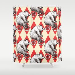 Sketch bear on a bike in vintage style, seamless pattern Shower Curtain