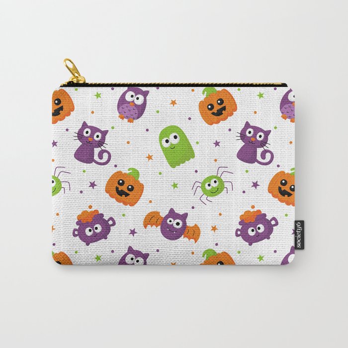 Halloween Seamless Pattern with Funny Spooky on White Background Carry-All Pouch